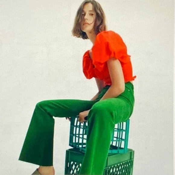 NWOT ZARA Red Puff Sleeve Smocked Tube Top Ruffle Cropped Festival Cotton S - Picture 13 of 13